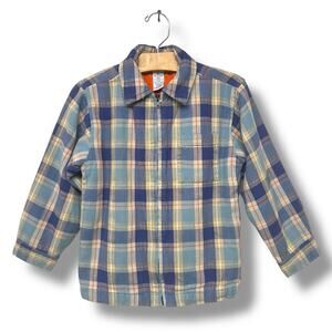 Gymboree Jacket Flannel Plaid Cotton Lined Full Zip Blue Tan Coat Boys Kids 6Y